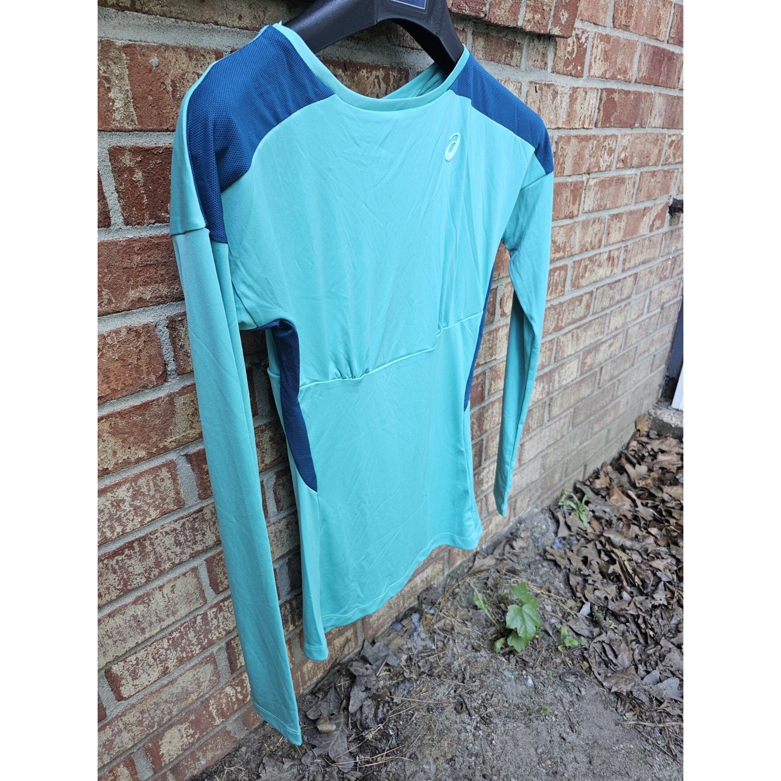 Asics Athlete Long Sleeve Running Shirt Womens Xs Turquoise Teal Mesh Biking Nwt